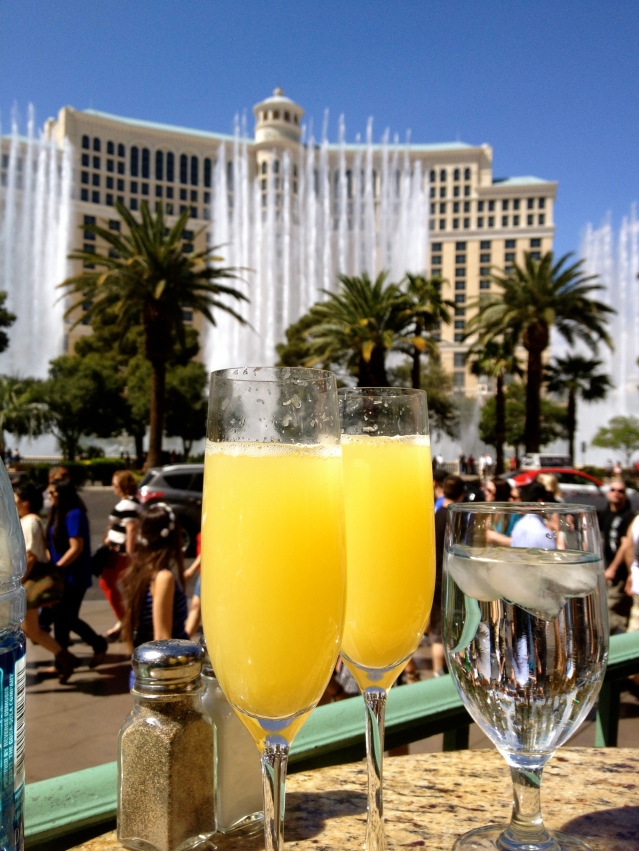 I took this photo from our table at Mon Ami Gabi during brunch. Great views of the Bellagio fountains!